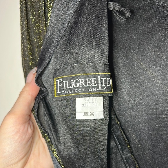 FILIGREE LTD | Vintage 80s Dynasty Glam Draped Sequins Elegant Black Maxi Dress - Picture 13 of 16